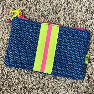 Ipsy makeup cosmetic bag case blue mesh zipper closure